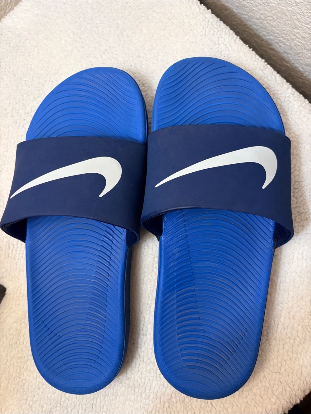 Nike Men’s Blue Slide Sandals with White Swoosh